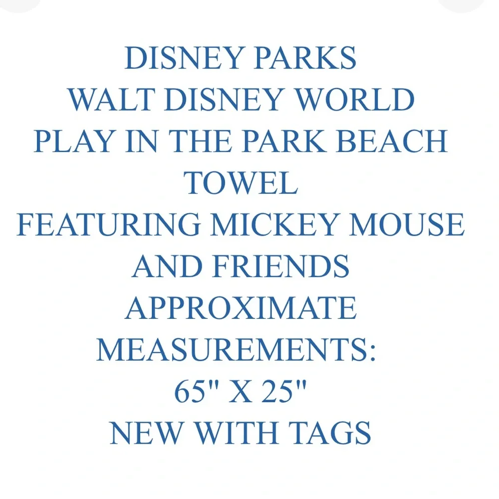 NWT Walt Disney World Play In The Park Mickey Mouse and Friends Beach Towel New